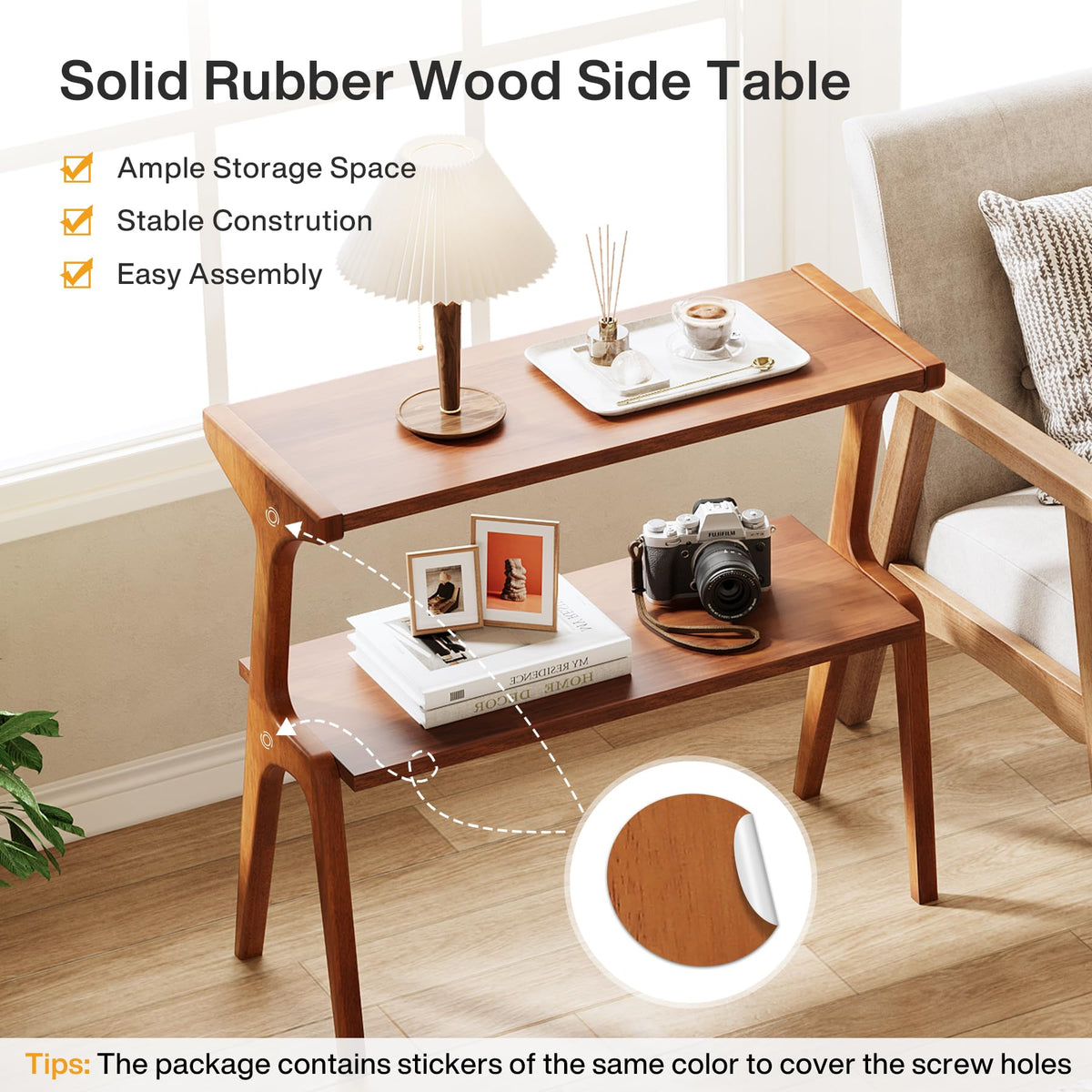 Wood 2-Tier End Table with Storage Shelves W907