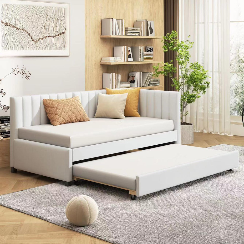 Beige Linen Twin Size Upholstered Daybed with Trundle G692218