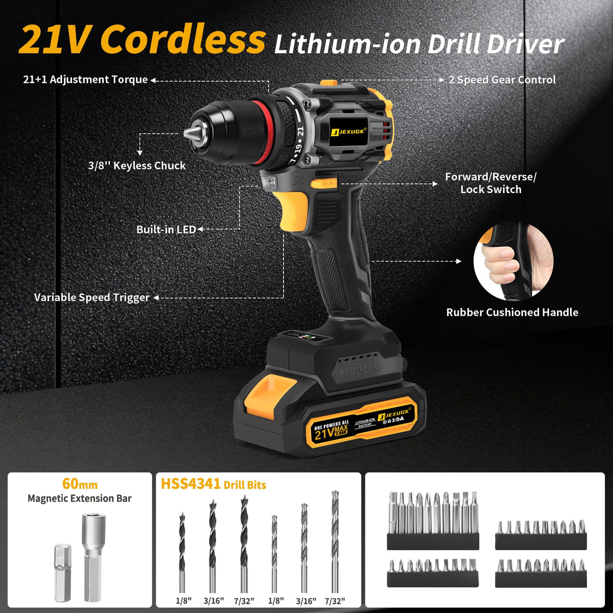 Cordless Drill Set 21V Brushless with 2 x 2.0Ah Battery U797128