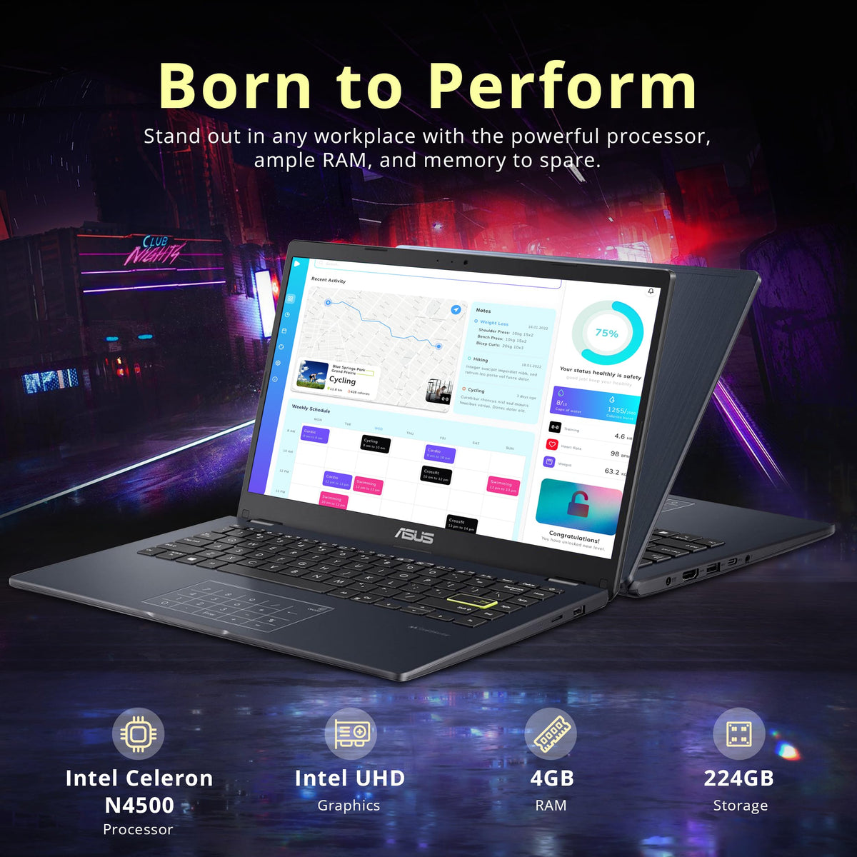 14" FHD Laptop, Intel Celeron N4500, 4GB RAM, 224GB Storage, Quiet Blue B144