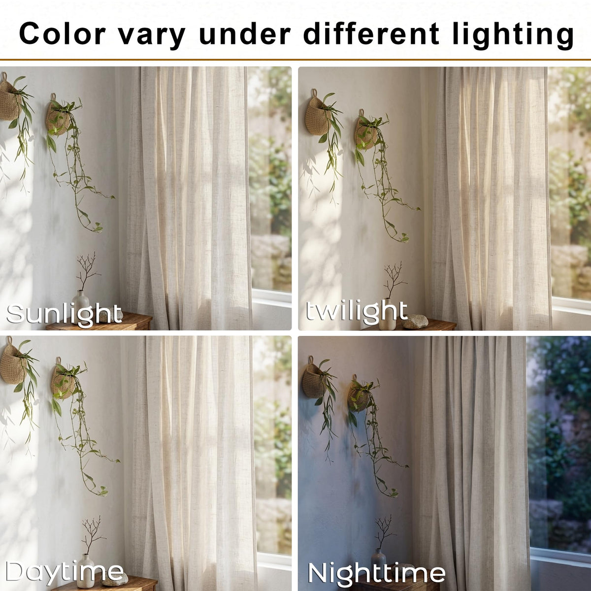 72 Inch Extra Wide Cream Semi Sheer Linen Curtains 2 Panels Set O5981