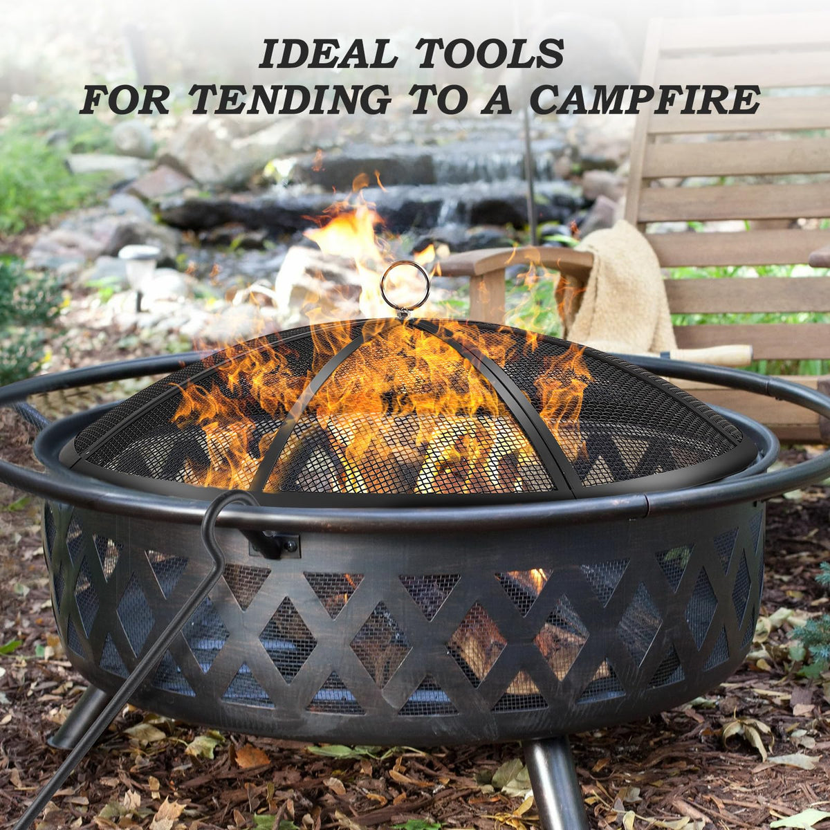 30 Inch Heavy Duty Metal Mesh Fire Pit Spark Screen with Handle & Poker P4155