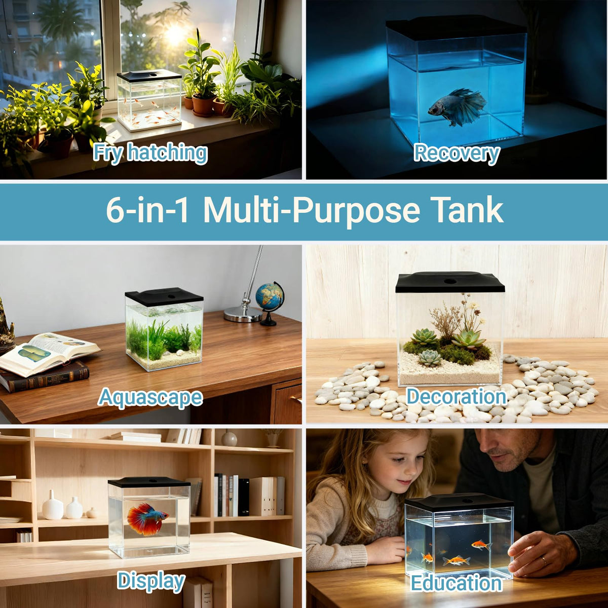 0.8-Gallon Small Plastic Fish Tank with LED Lighting R56916