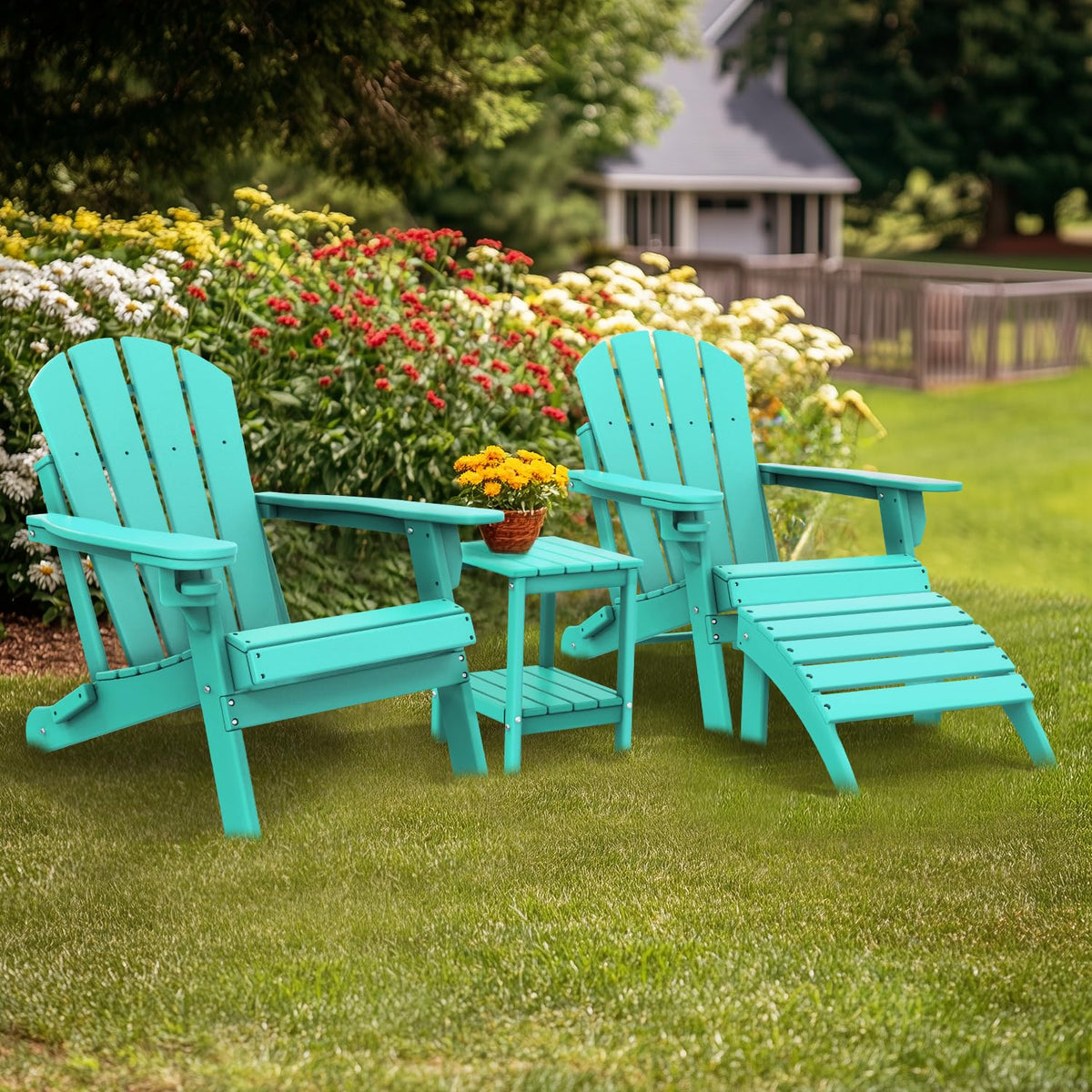 Aqua HDPE Plastic 2-Shelf Outdoor Side Table Y8675