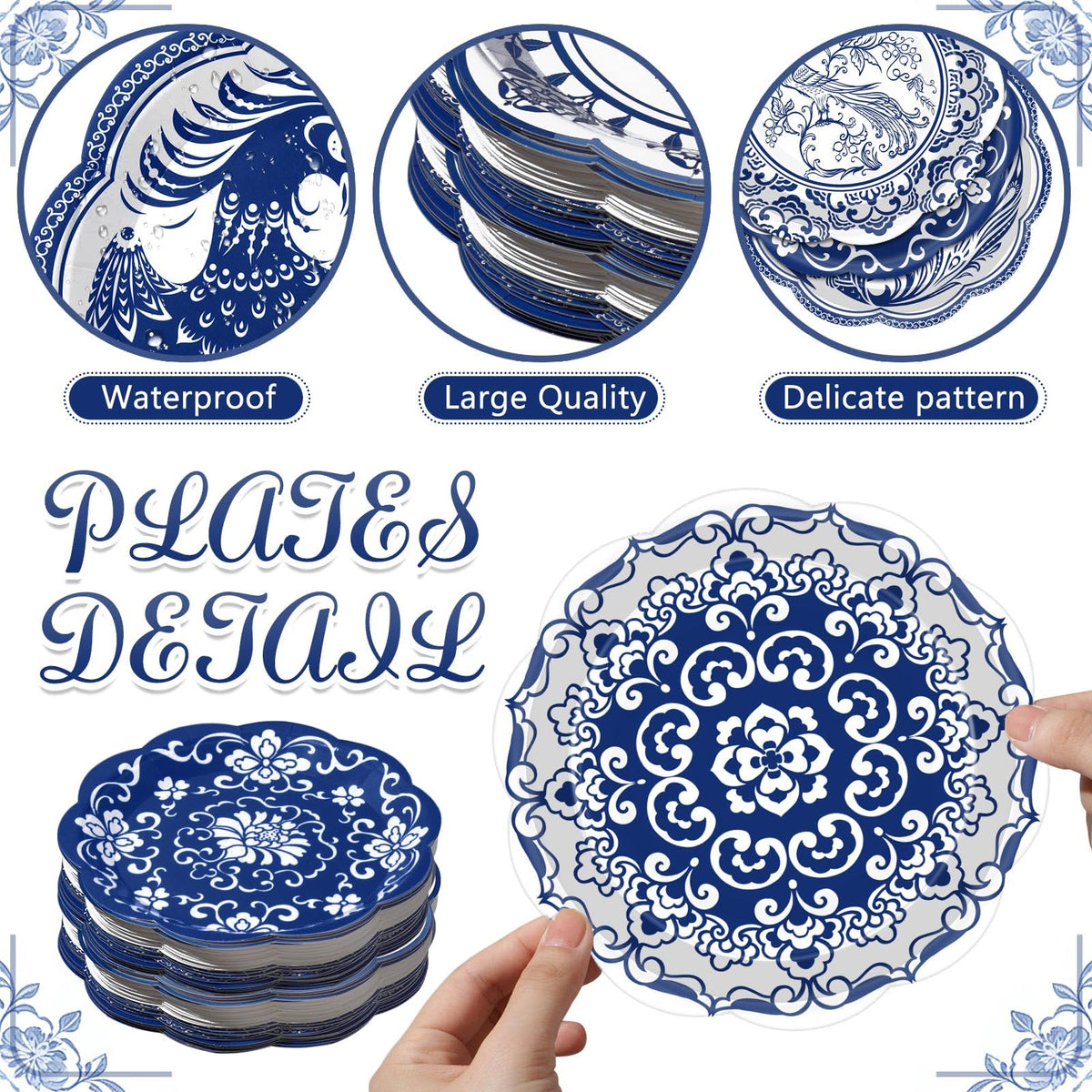 120 Pieces 7 Inch Blue Floral Paper Plates W799944