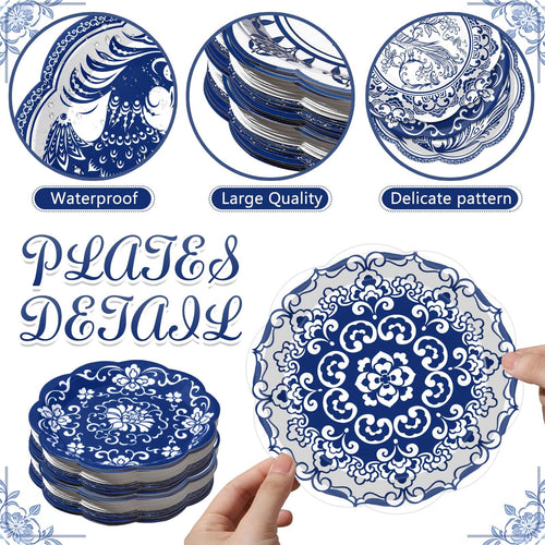 120 Pieces 7 Inch Blue Floral Paper Plates W799944