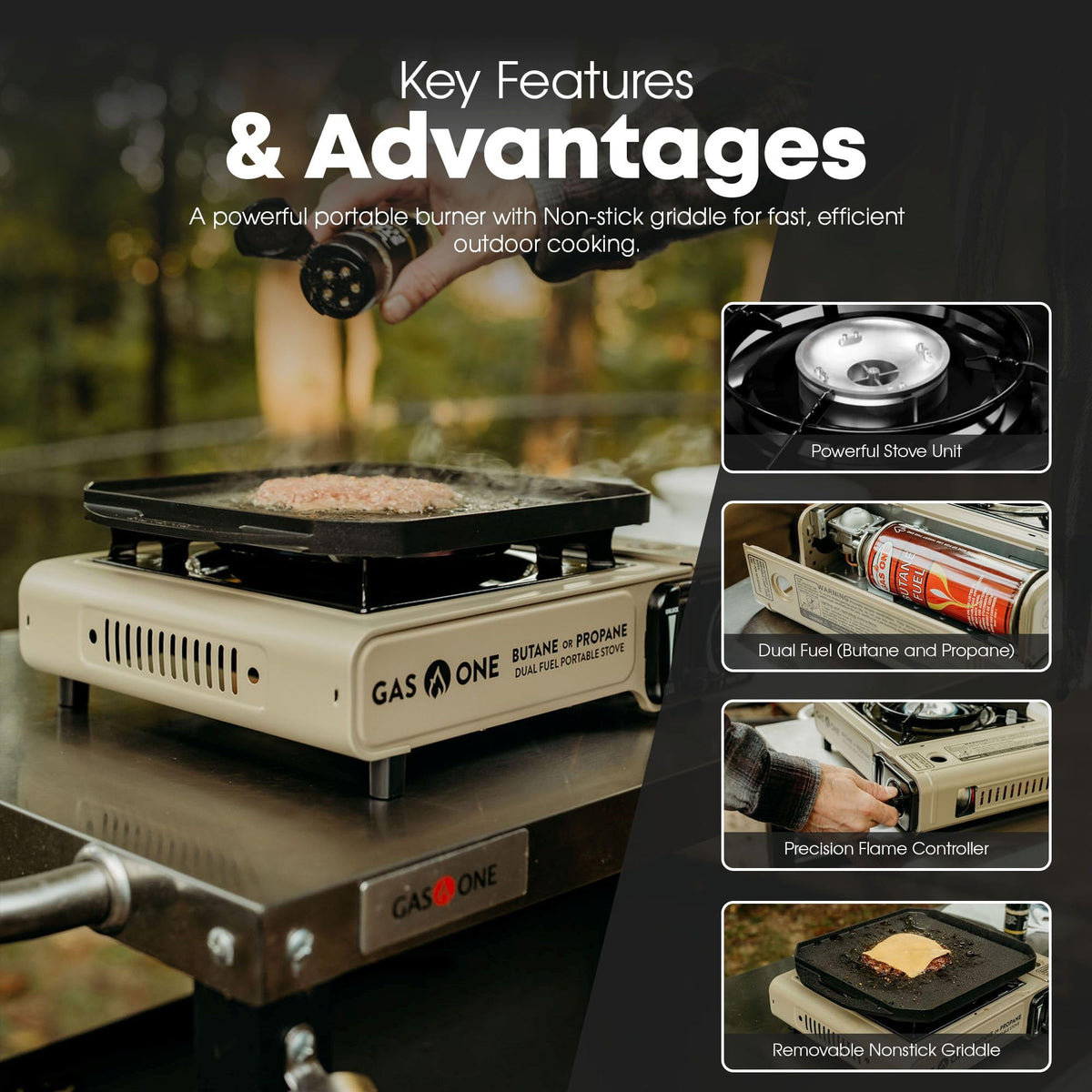 Dual Fuel Propane Butane Gas Stove with Griddle I676426