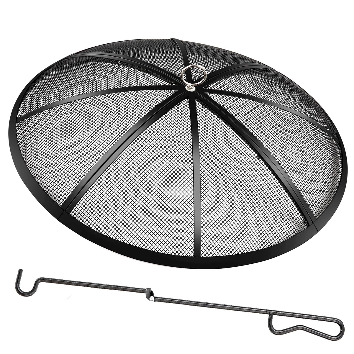 30 Inch Heavy Duty Metal Mesh Fire Pit Spark Screen with Handle & Poker P4155