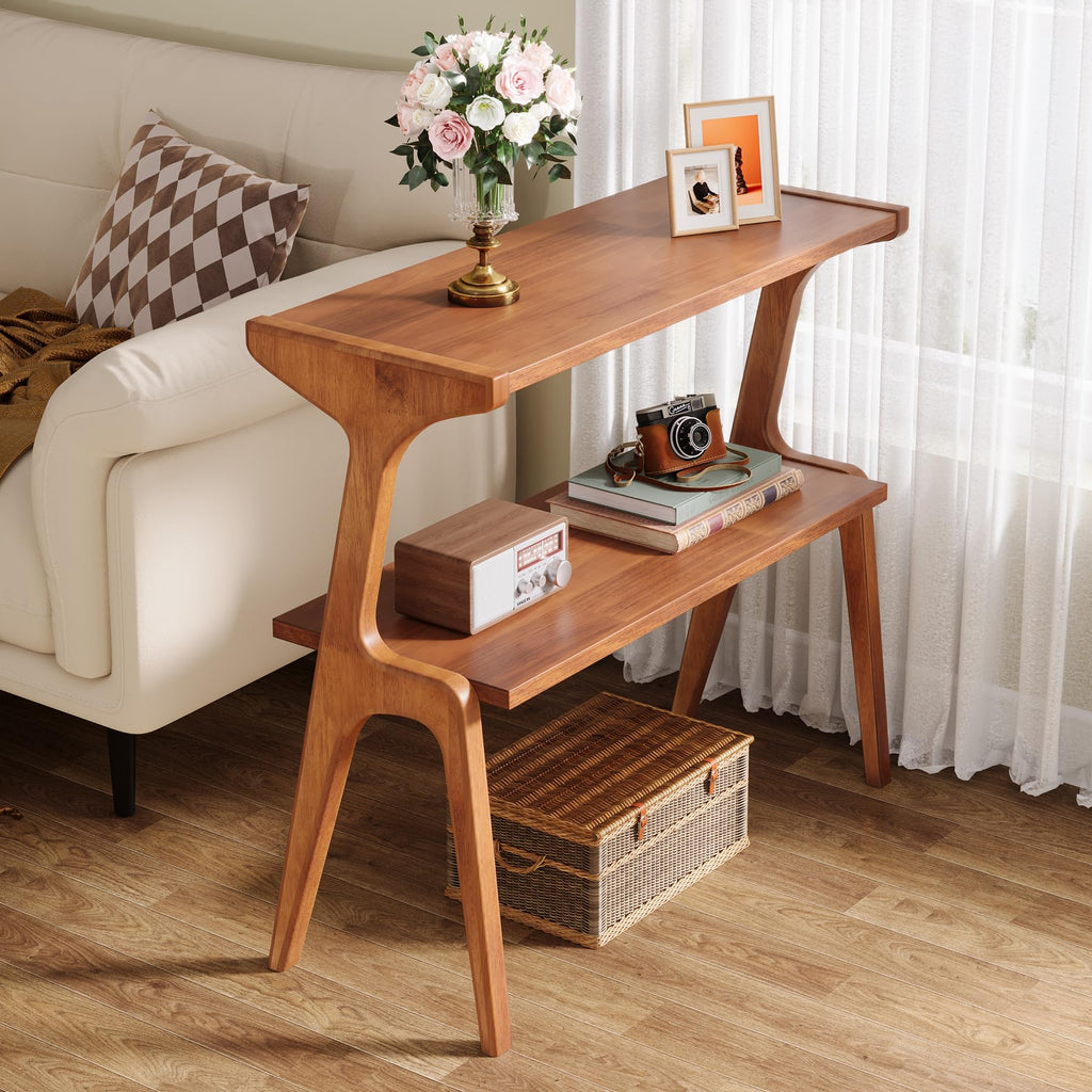 Wood 2-Tier End Table with Storage Shelves W907