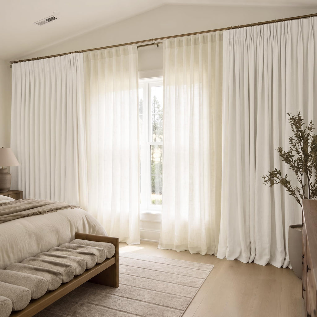 72 Inch Extra Wide Cream Semi Sheer Linen Curtains 2 Panels Set O5981