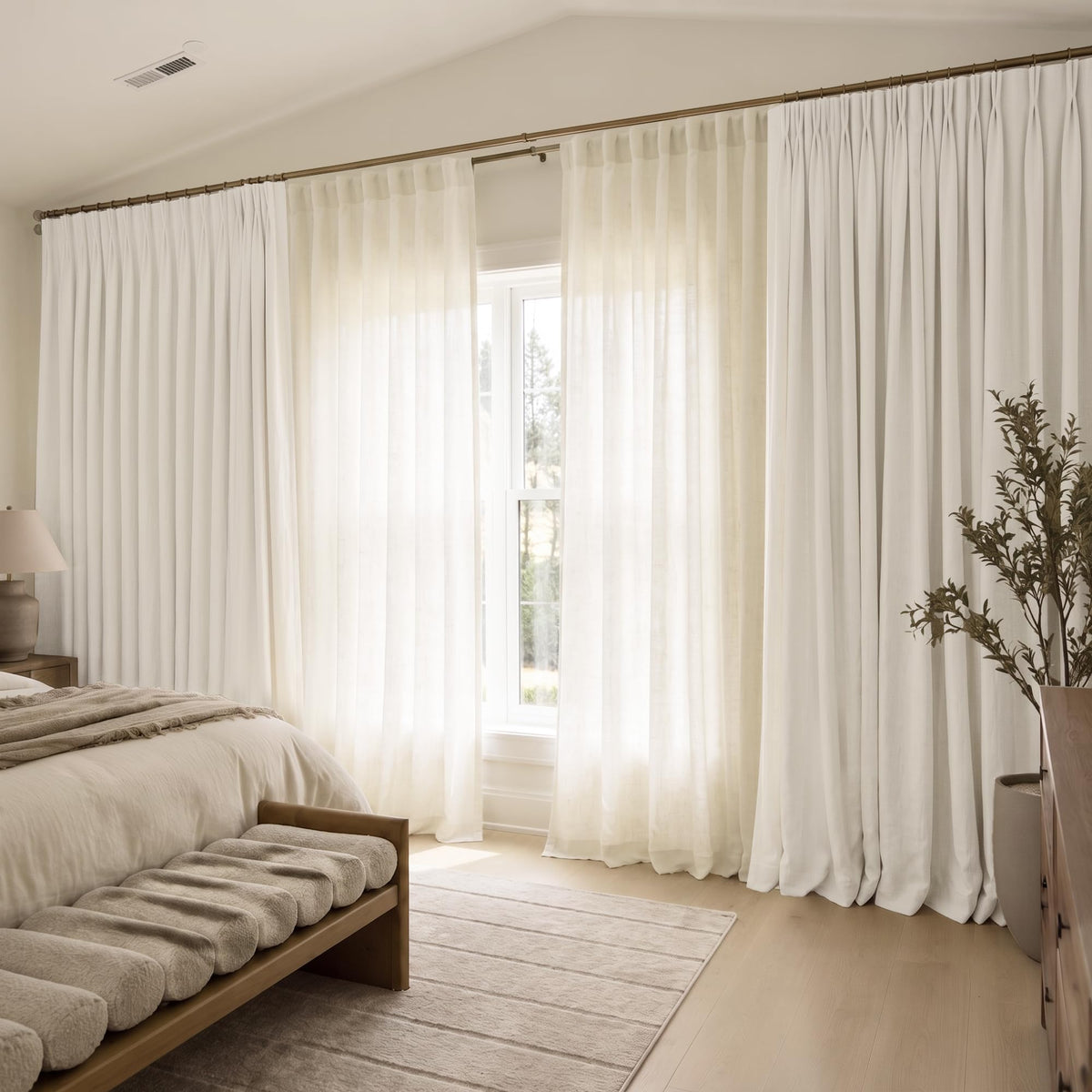 72 Inch Extra Wide Cream Semi Sheer Linen Curtains 2 Panels Set O5981