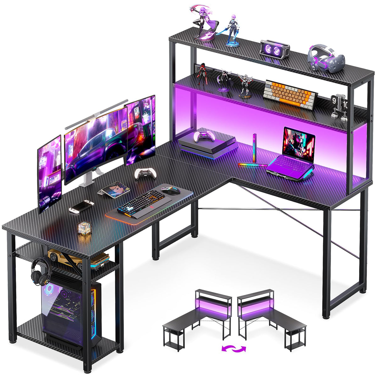 53 Inch L Shaped Gaming Desk with Hutch S576465
