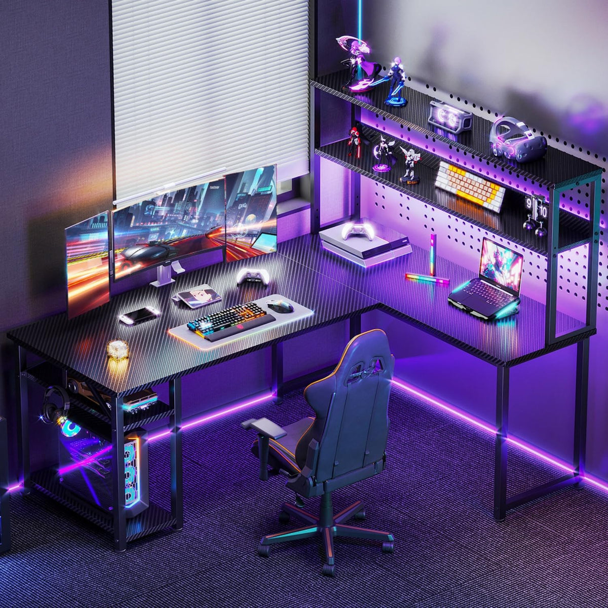 53 Inch L Shaped Gaming Desk with Hutch S576465