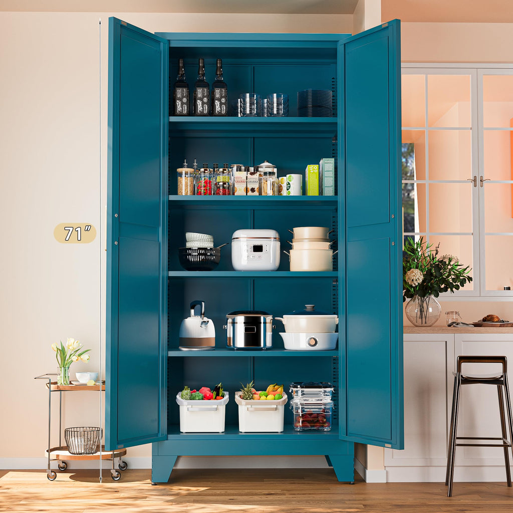 71'' Peacock Blue Metal Storage Cabinet with 4 Adjustable Shelves W245361
