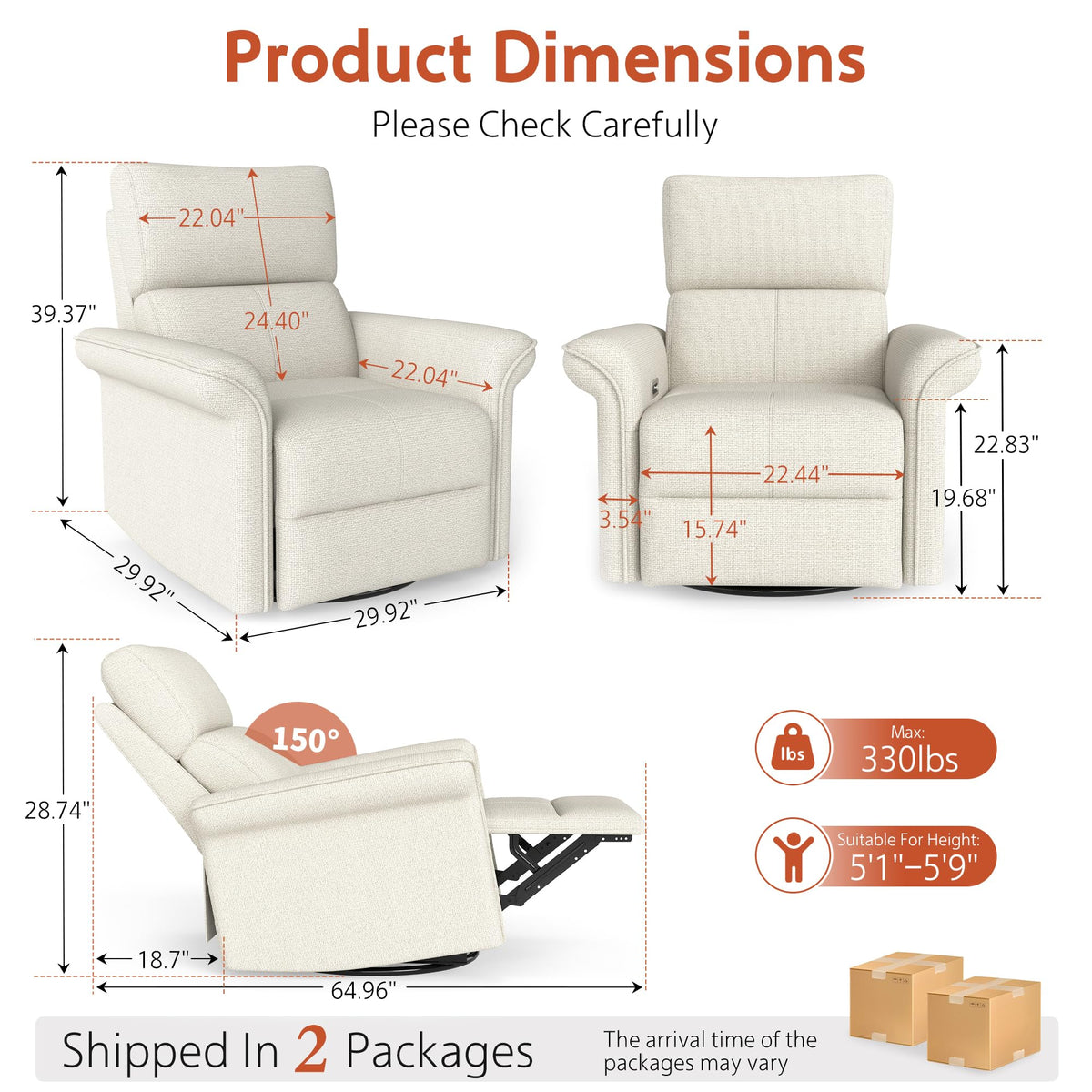 Fabric Light Gray Swivel Rocker Recliner Chair I464
