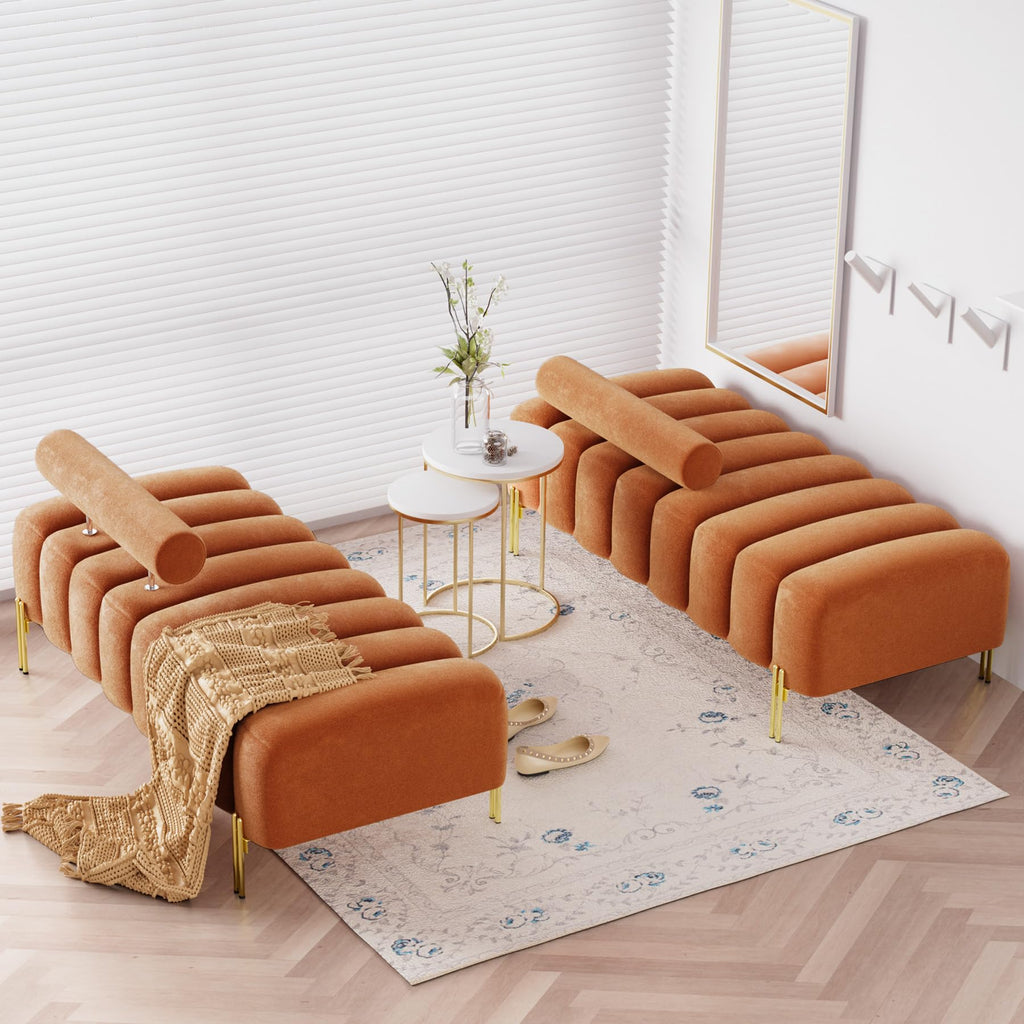 Velvet Upholstered Bench Ottoman with Adjustable Backrest L819448