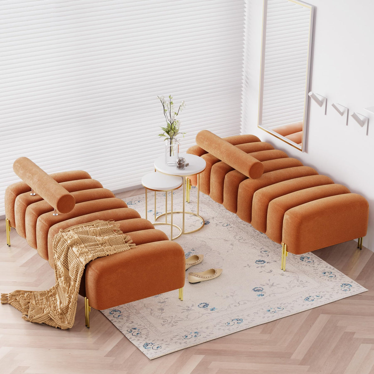 Velvet Upholstered Bench Ottoman with Adjustable Backrest L819448