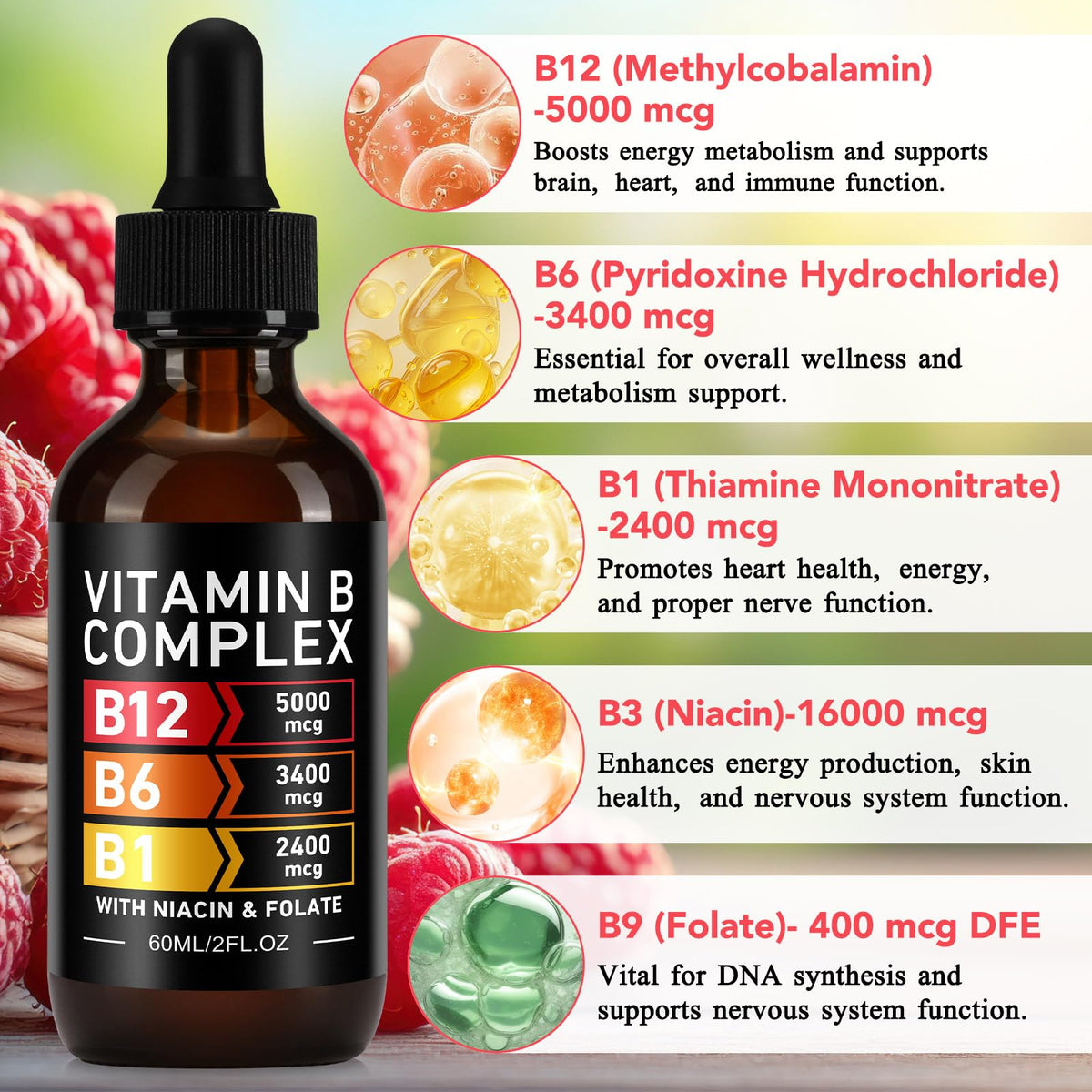 Vitamin B12 Complex Drops 5000mcg 2 Packs J3620