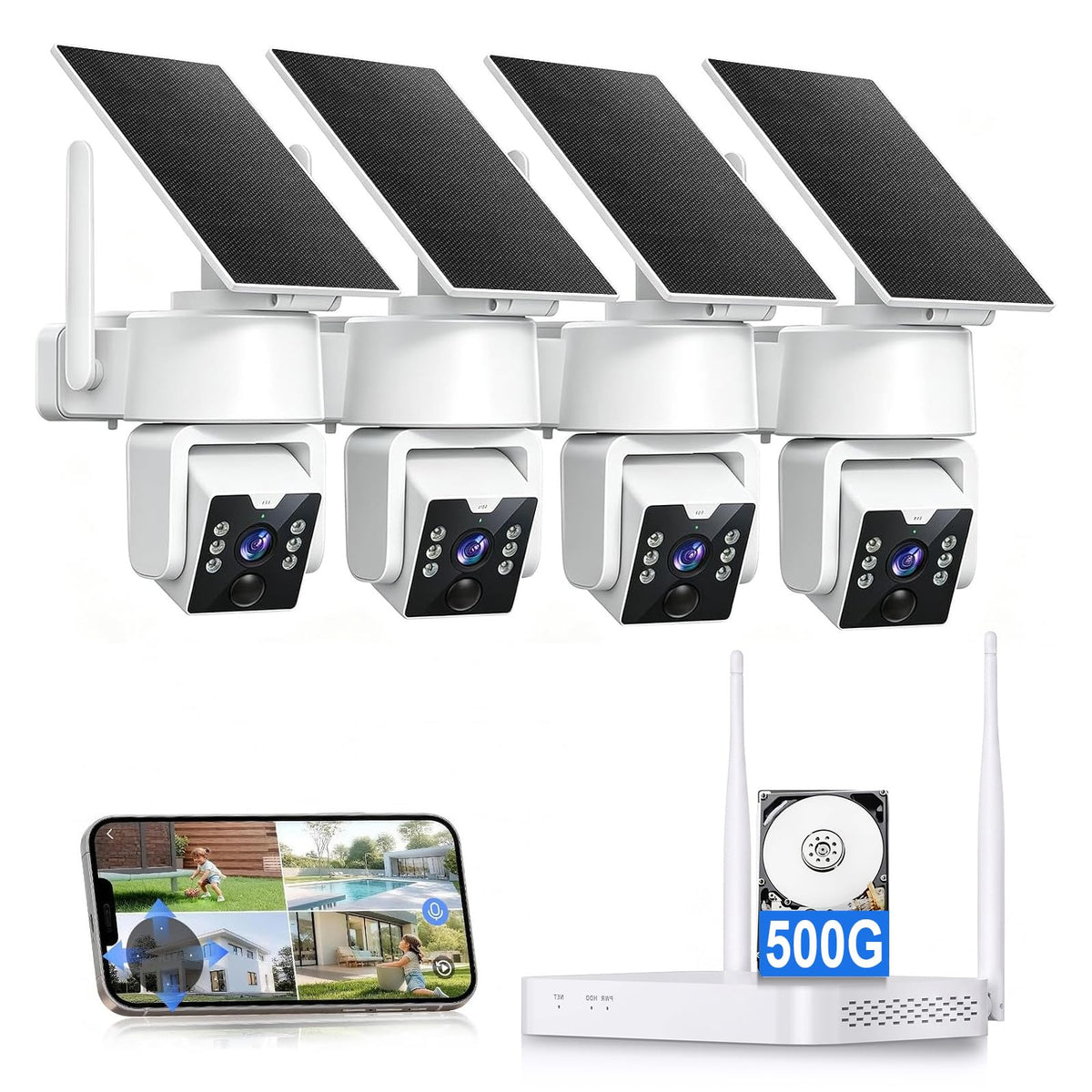 Wireless Outdoor Security Camera System, 4MP, 4 Cam-Kit, Color Night Vision V9664