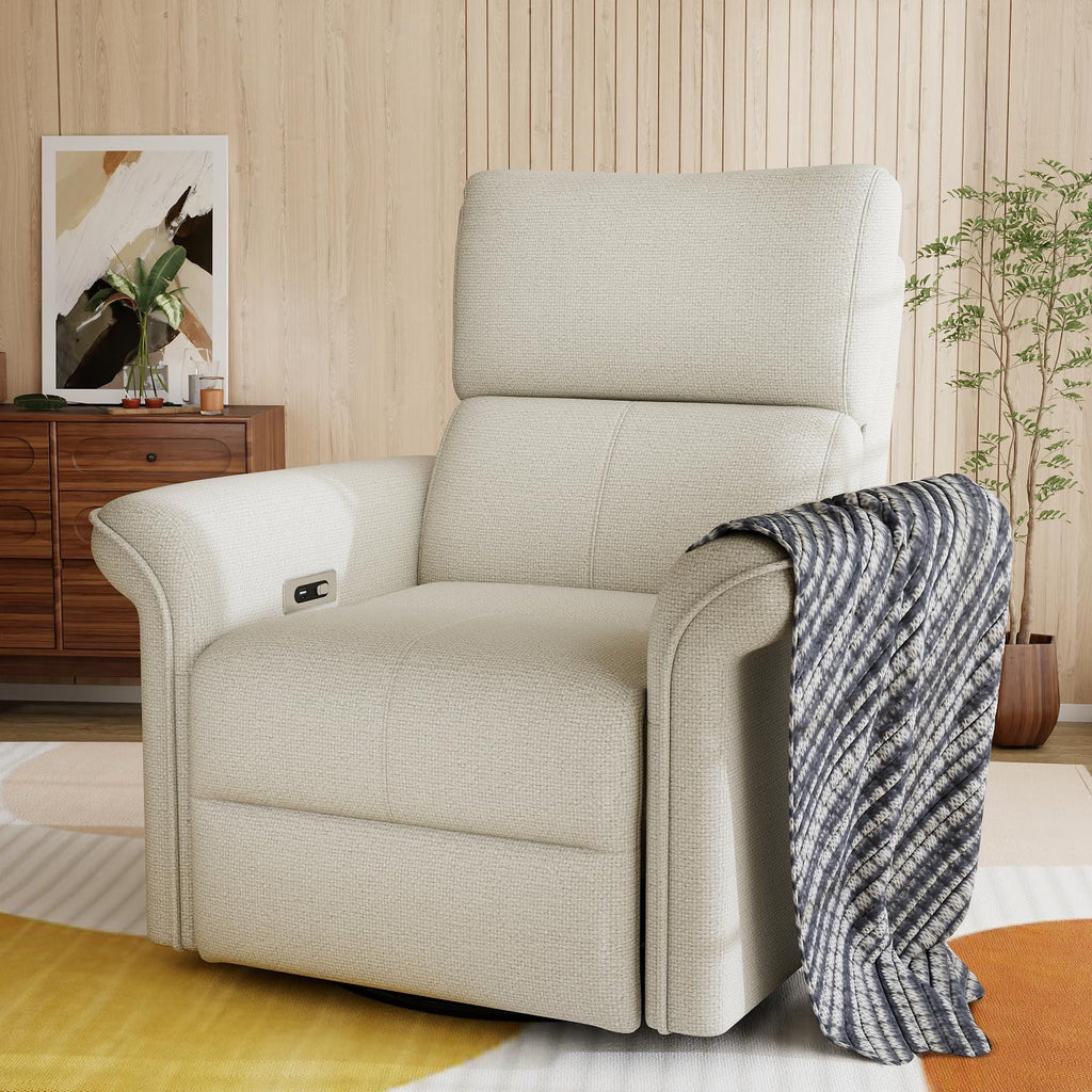Fabric Light Gray Swivel Rocker Recliner Chair I464