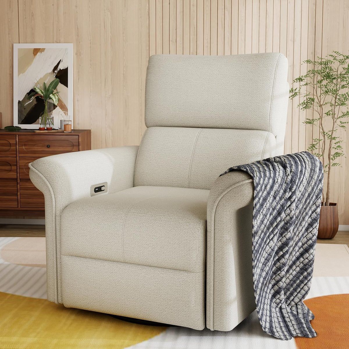 Fabric Light Gray Swivel Rocker Recliner Chair I464