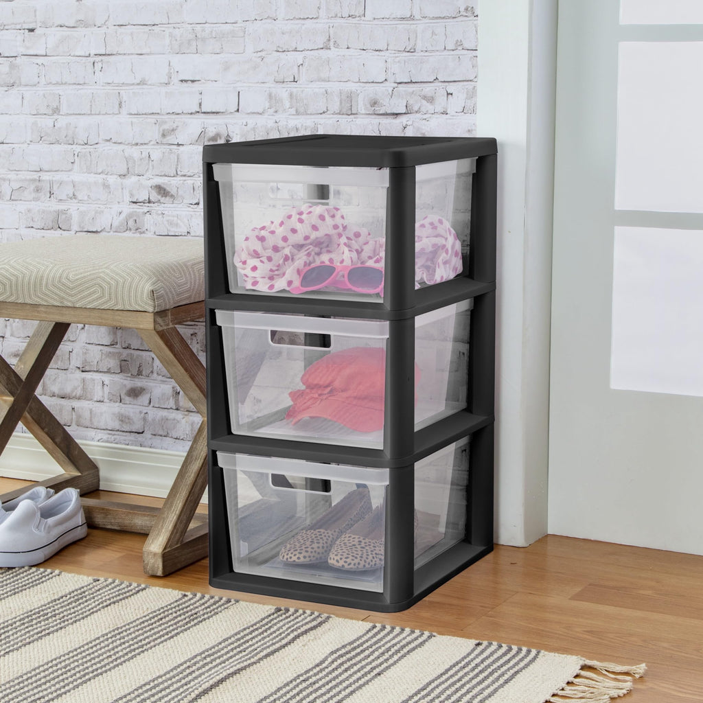 Black 3 Drawer Plastic Storage Tower J6319