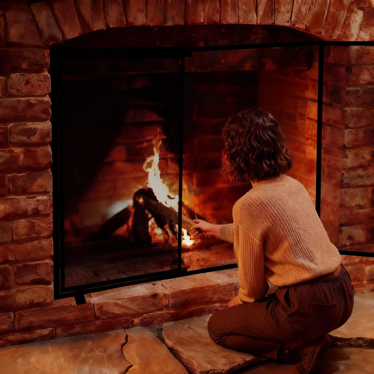 Black 2 Panel Fireplace Screen with Hinged Doors M9312