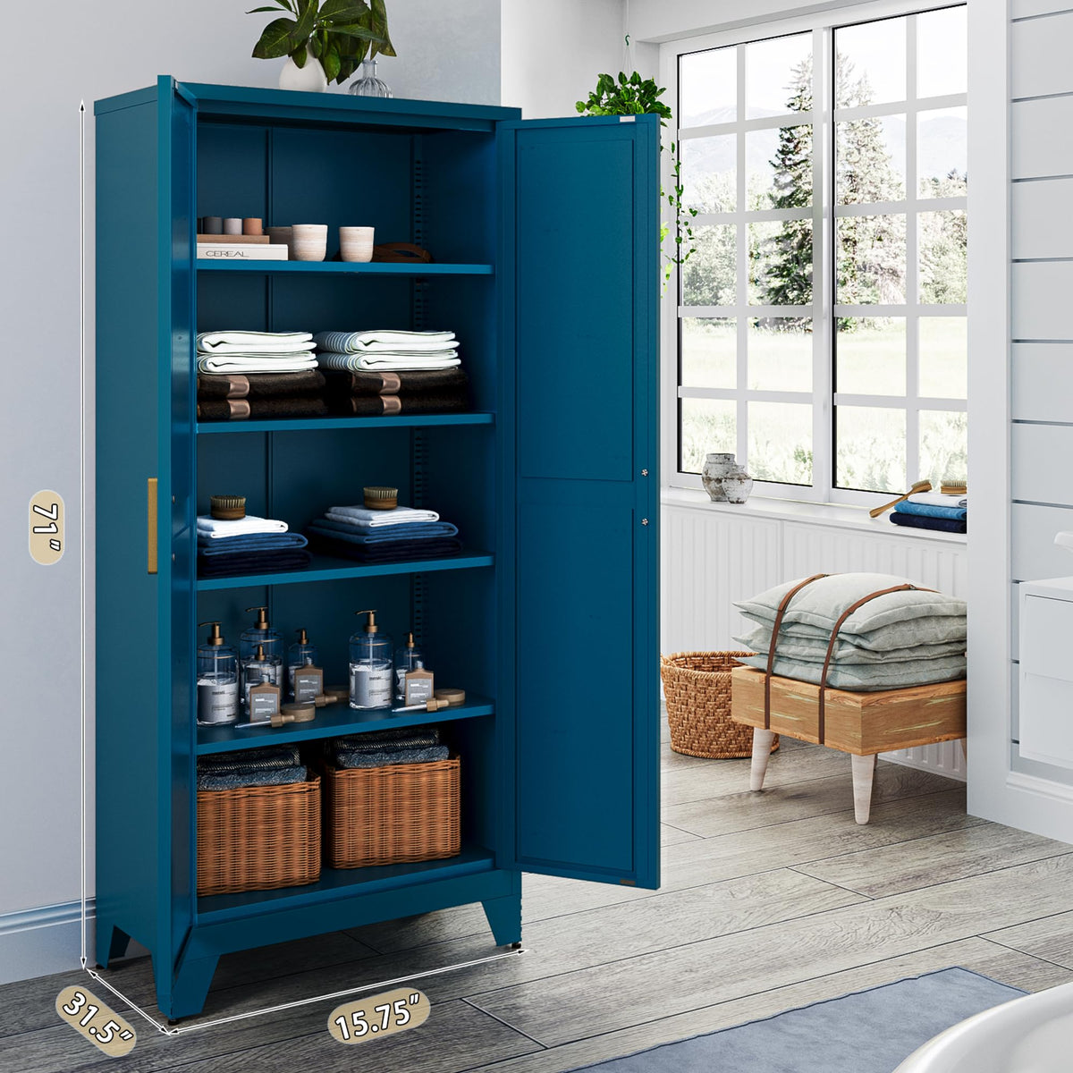 71'' Peacock Blue Metal Storage Cabinet with 4 Adjustable Shelves W245361