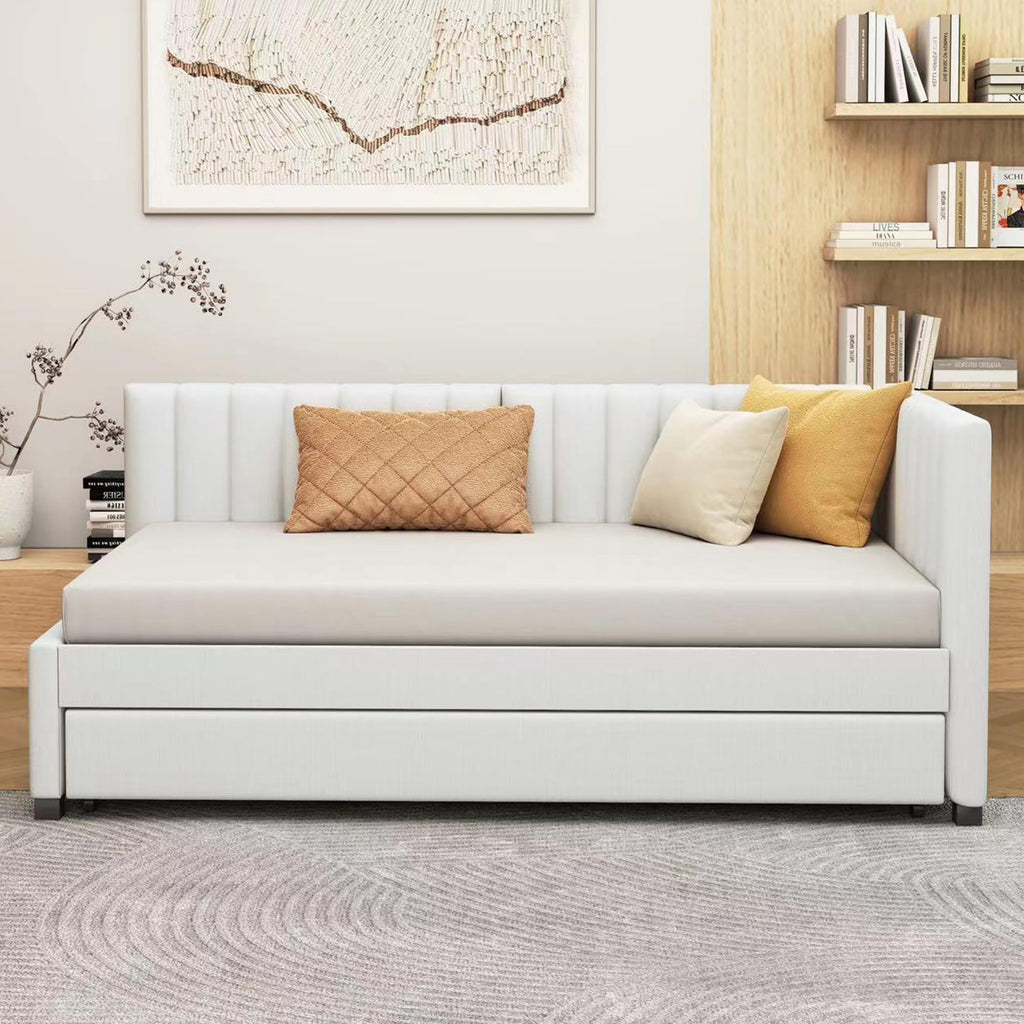 Beige Linen Twin Size Upholstered Daybed with Trundle G692218