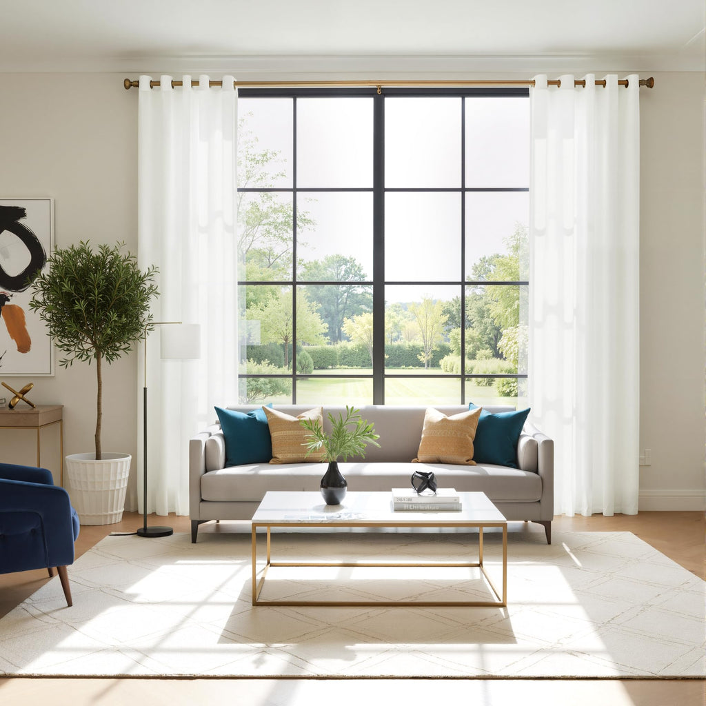 White 84 inches Long Semi Sheer Curtains N503