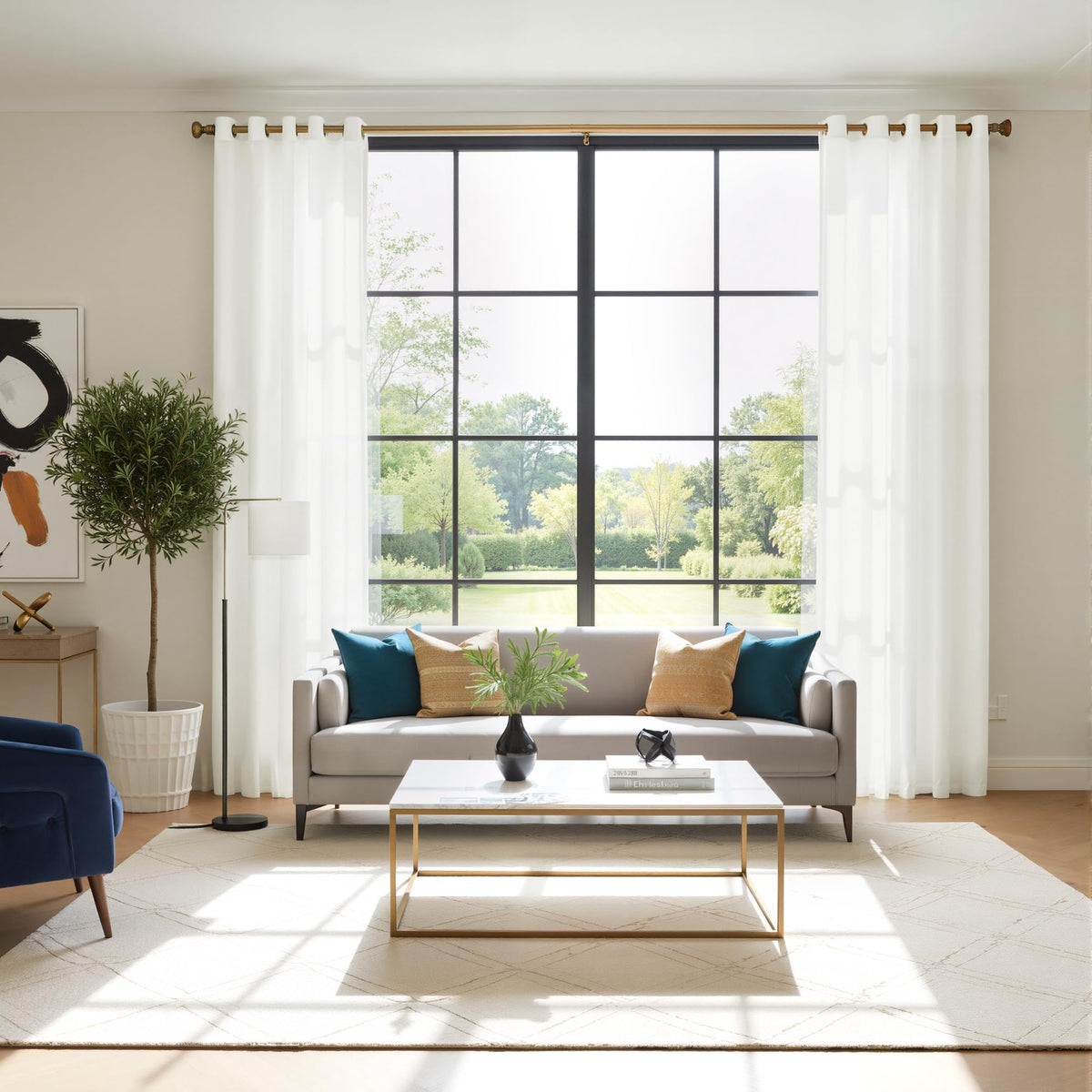 White 84 inches Long Semi Sheer Curtains N503