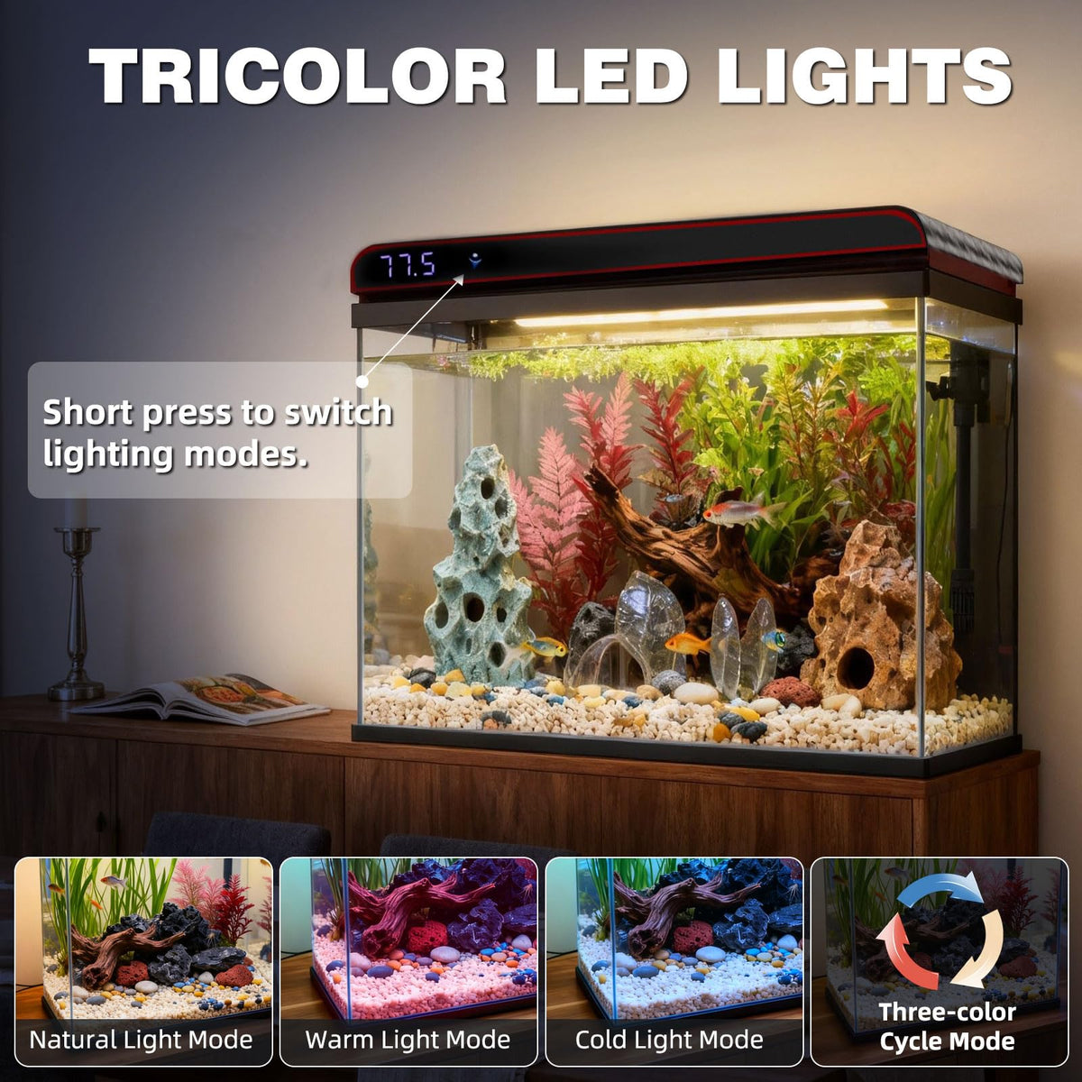20 Gallon Glass Fish Tank Aquarium Starter Kit with LED Lights Filter Pump J56583