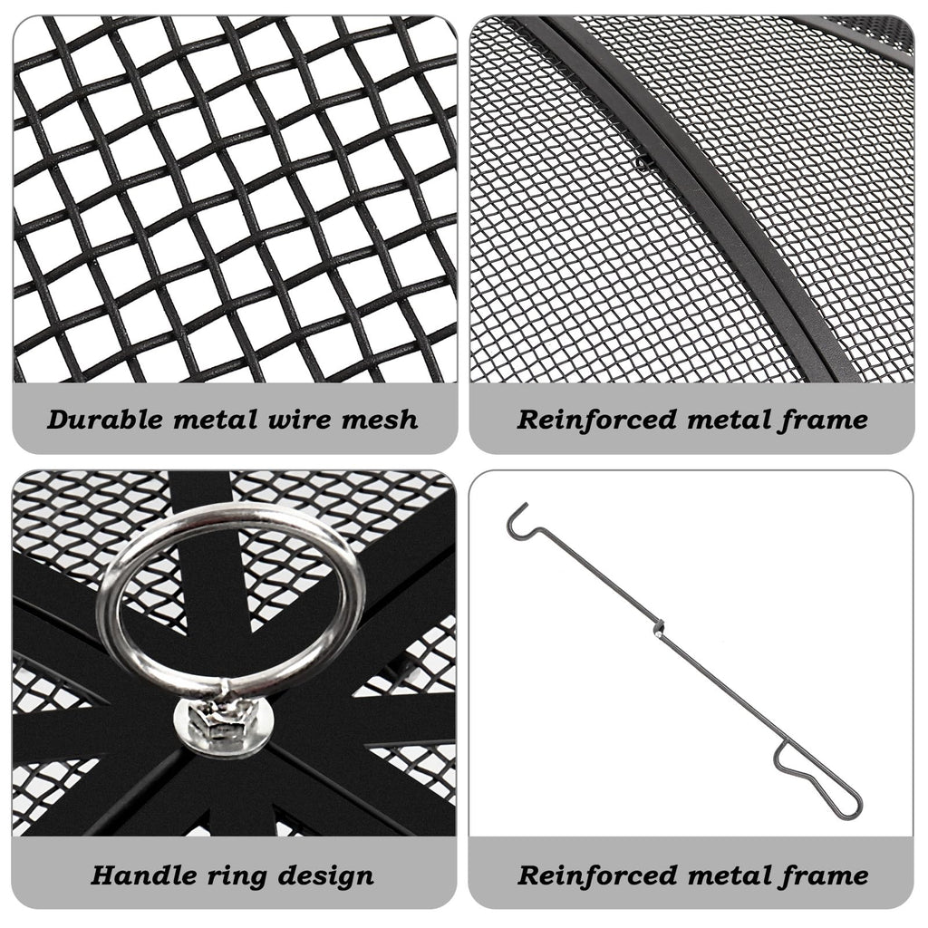 30 Inch Heavy Duty Metal Mesh Fire Pit Spark Screen with Handle & Poker P4155