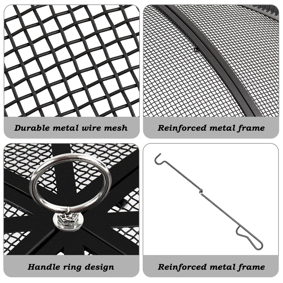 30 Inch Heavy Duty Metal Mesh Fire Pit Spark Screen with Handle & Poker P4155