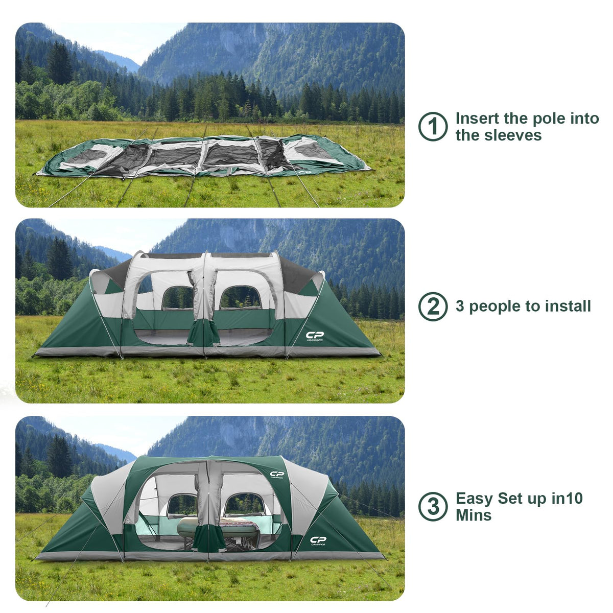 12 Person 3-Room Waterproof Camping Tent I434863