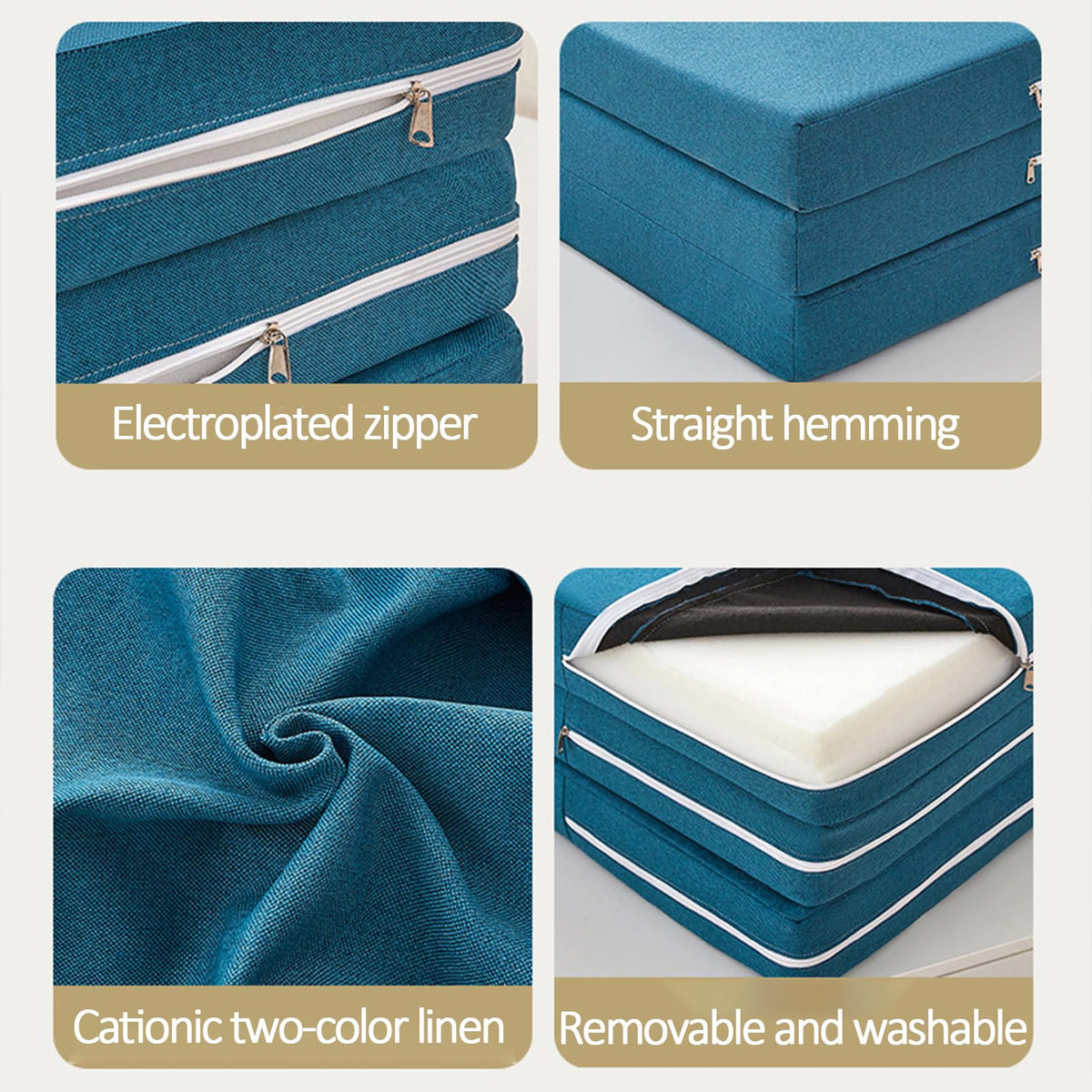 Queen Size Portable Foldable Memory Foam Trifold Mattress with Washable Cover J425626