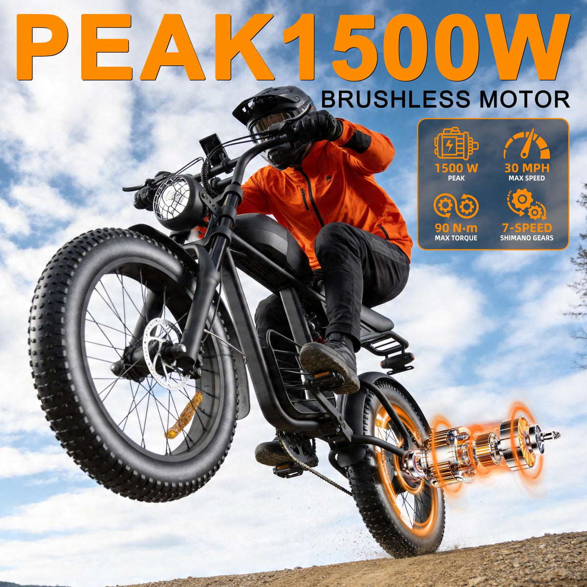 1000W Peak Motor 20" Fat Tire Electric Bike A566345