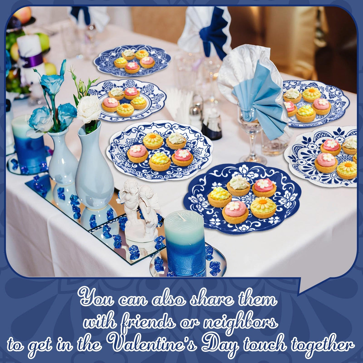 120 Pieces 7 Inch Blue Floral Paper Plates W799944