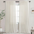 72 Inch Extra Wide Cream Semi Sheer Linen Curtains 2 Panels Set O5981