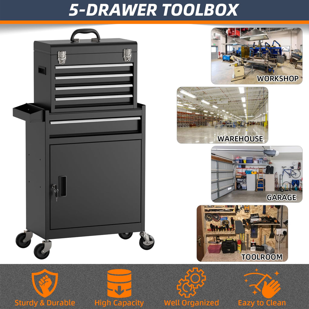 5 Drawer Rolling Tool Chest with Wheels and Lock A99259