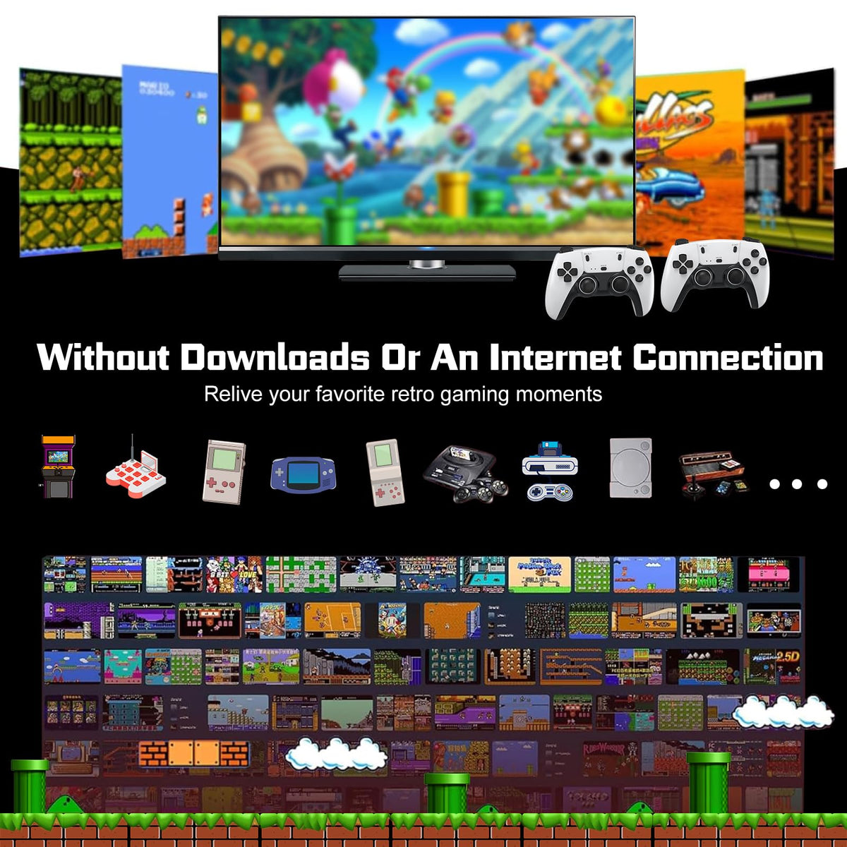 Retro Game Console with 4K HDMI and Wireless Controllers X705