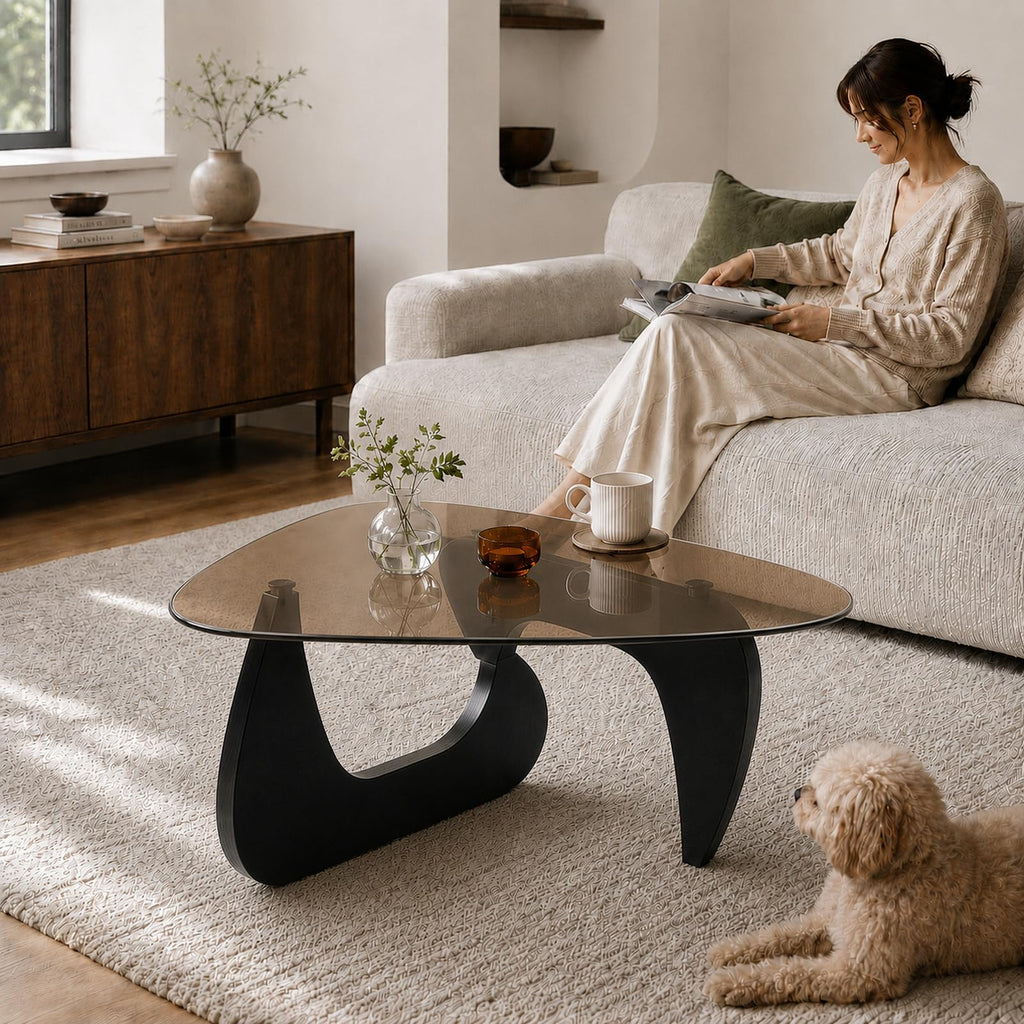 Glass Coffee Table with Black Wood Base L122
