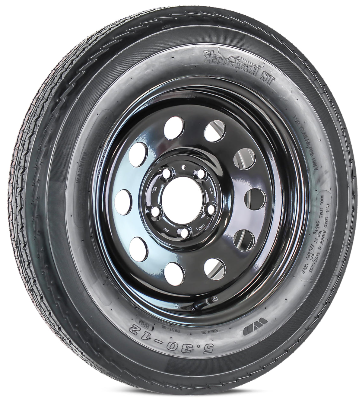 Trailer Tire Rim Assembly 5.30-12 5 Lug Black Wheel O216