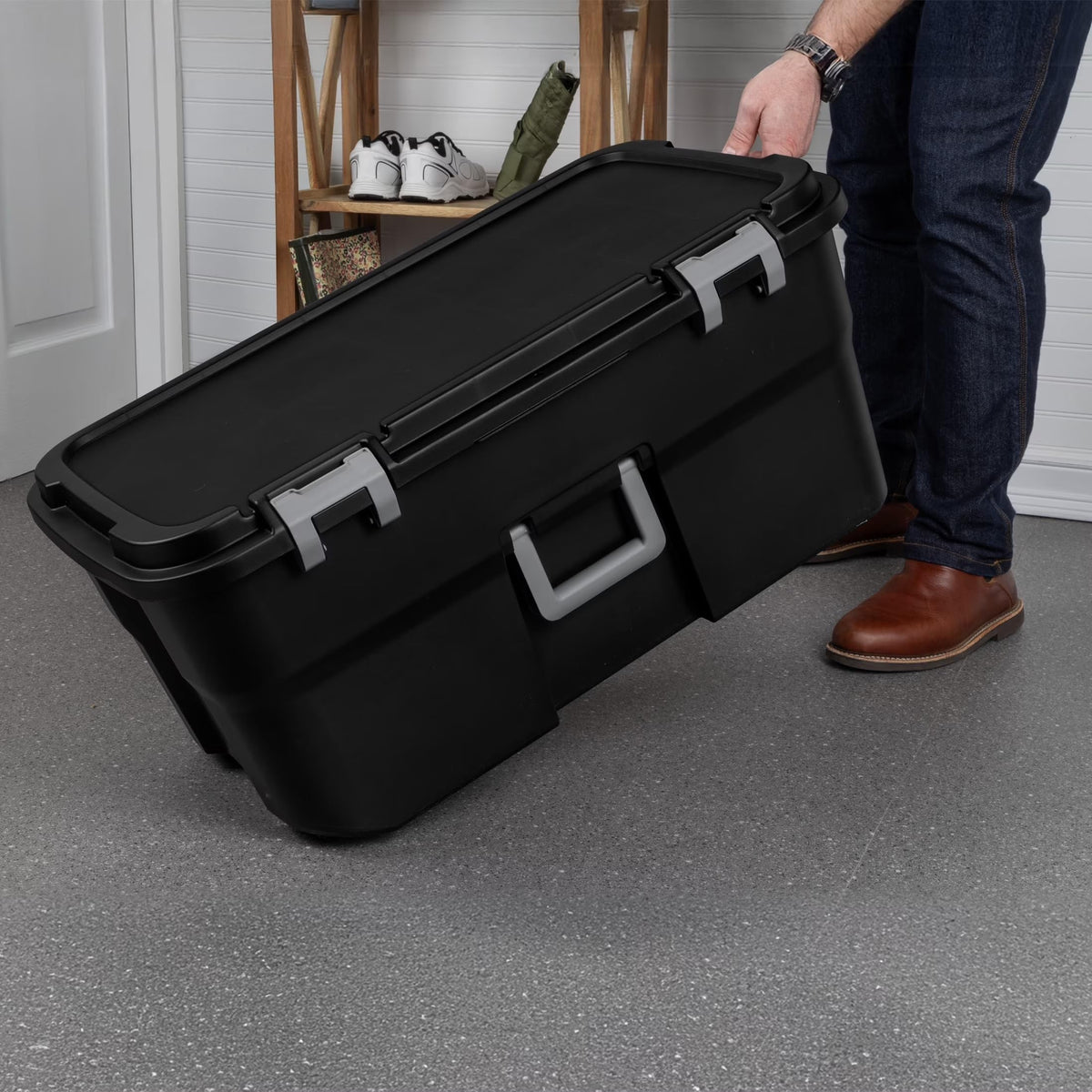 22 Gallon Black Wheeled Plastic Storage Trunk H509708