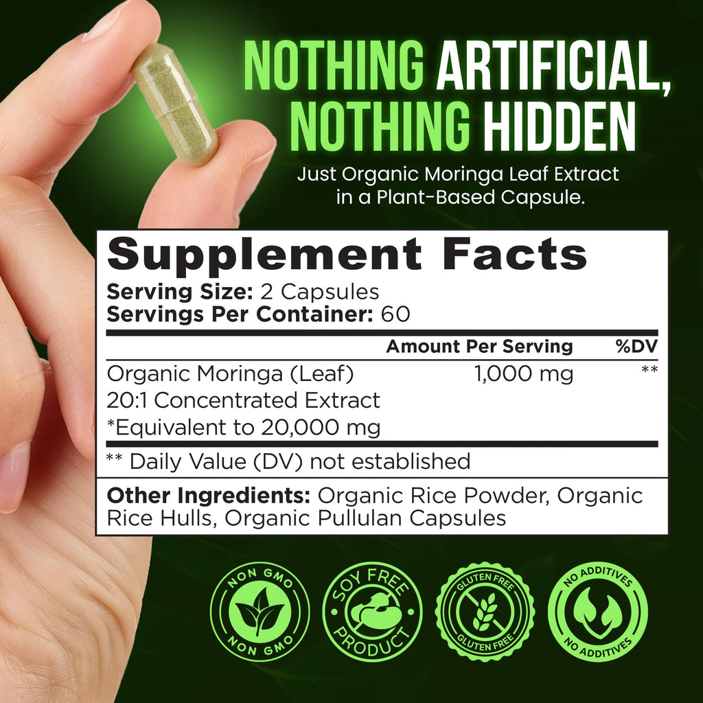 Organic Moringa 1000mg 120 Vegan Capsules N44160