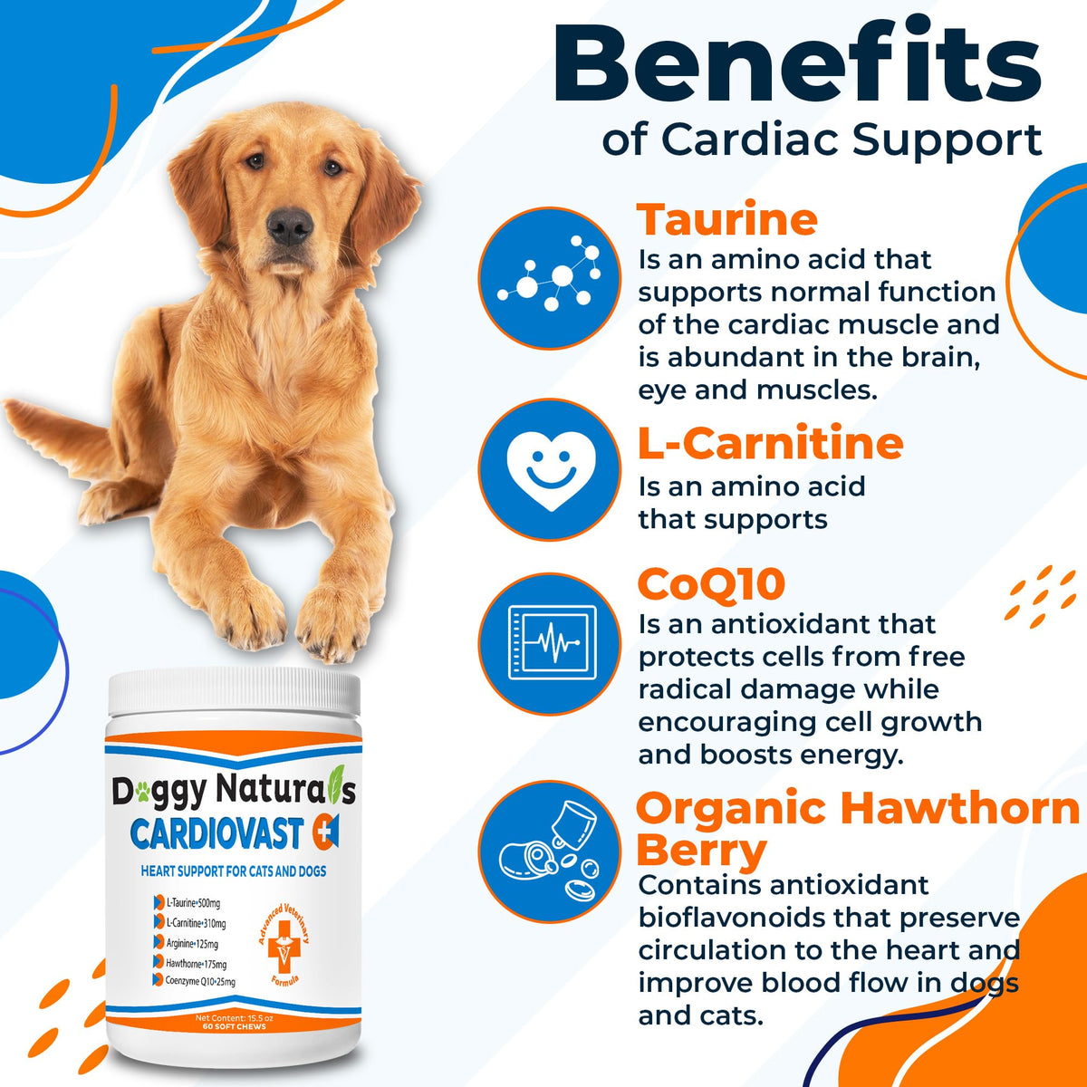 Cardio Support Supplement for Dogs and Cats, 60 Soft Chew K8019