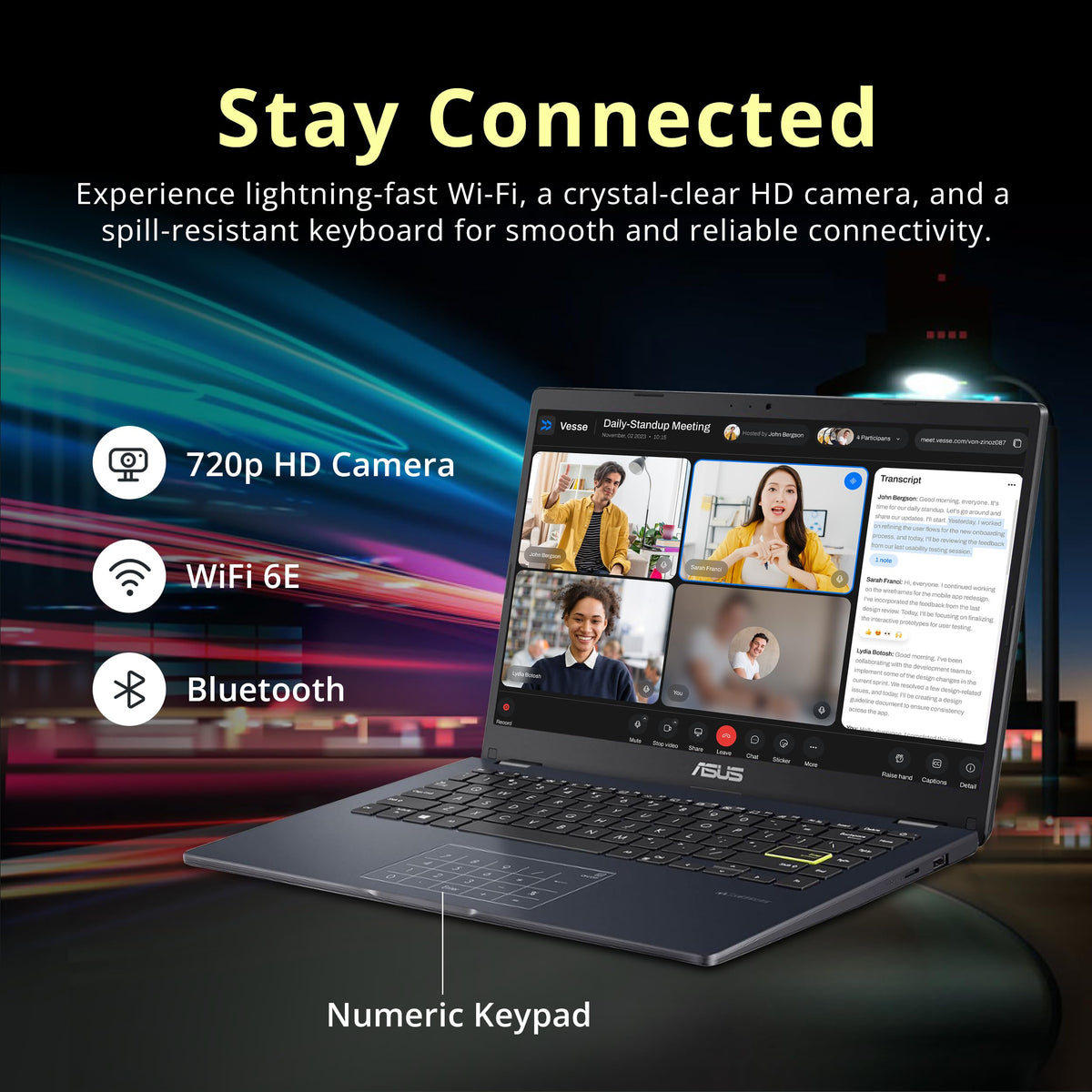 14" FHD Laptop, Intel Celeron N4500, 4GB RAM, 224GB Storage, Quiet Blue B144
