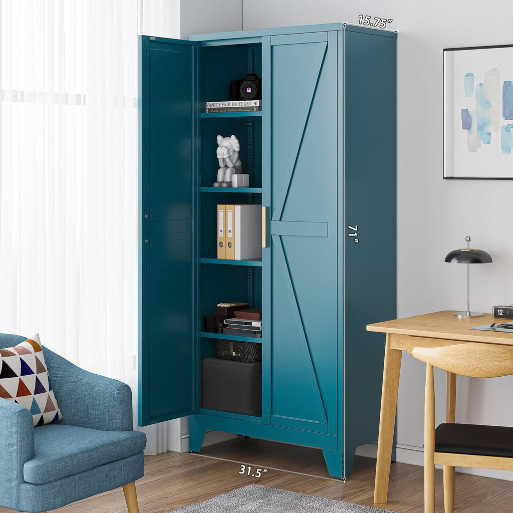 71'' Peacock Blue Metal Storage Cabinet with 4 Adjustable Shelves W245361