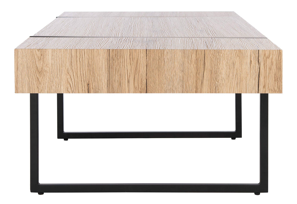 Rectangular Wood Top Black Metal Base Coffee Table U865