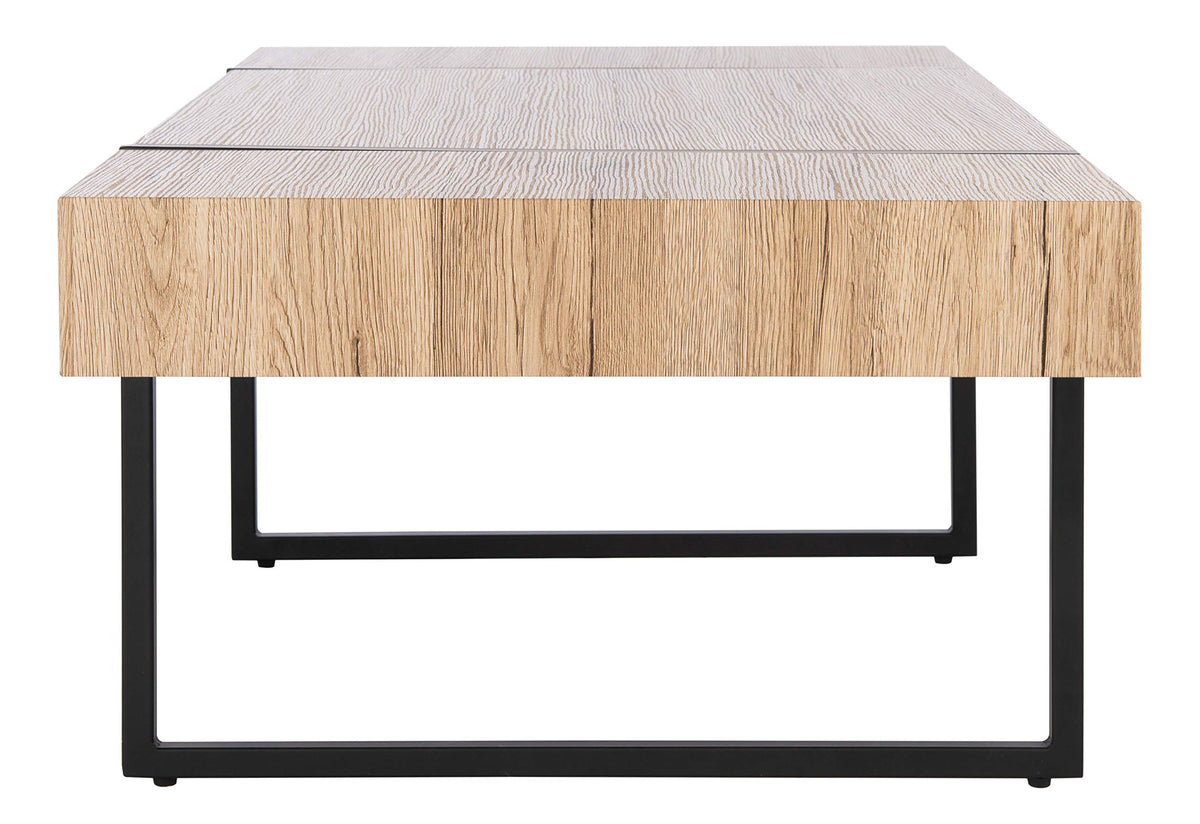 Rectangular Wood Top Black Metal Base Coffee Table U865